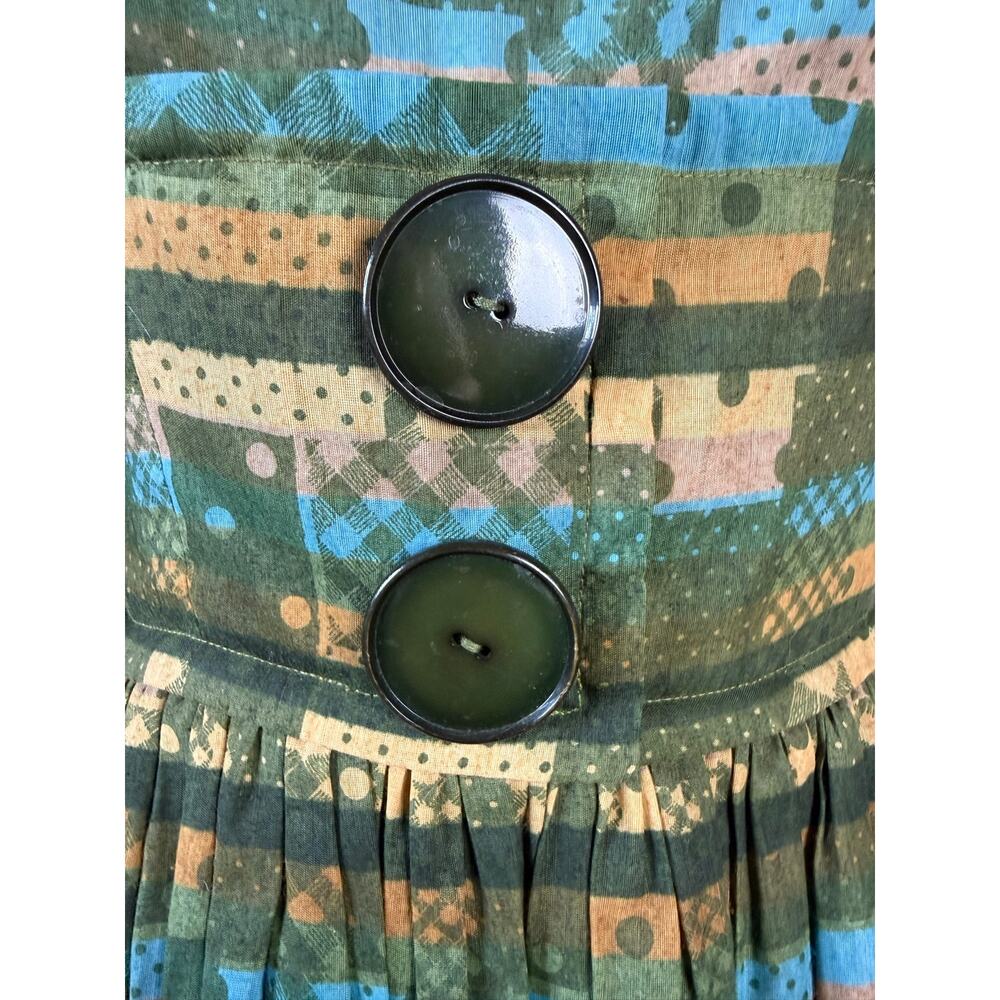 Vintage Moss Green Novelty Print Cotton Day Dress - Picture 8 of 8